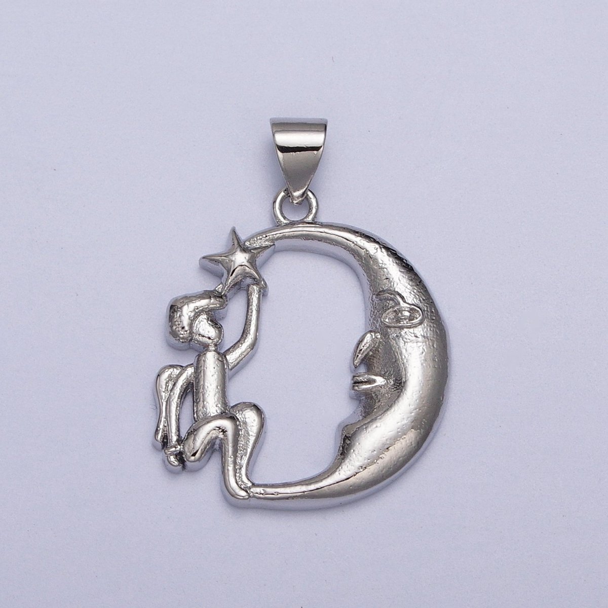 Gold Filled Angel Star on the Crescent Moon Pendant in Gold & Silver | AA002 A003