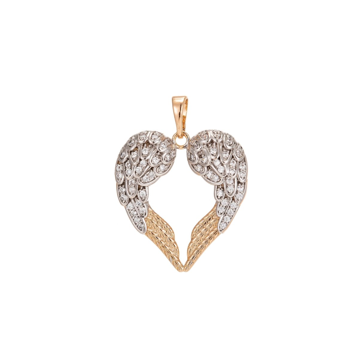 Gold Filled Angel Wing Heart Shaped Charm Micro Pave Heart Shaped Wing Pendant I-191 - DLUXCA