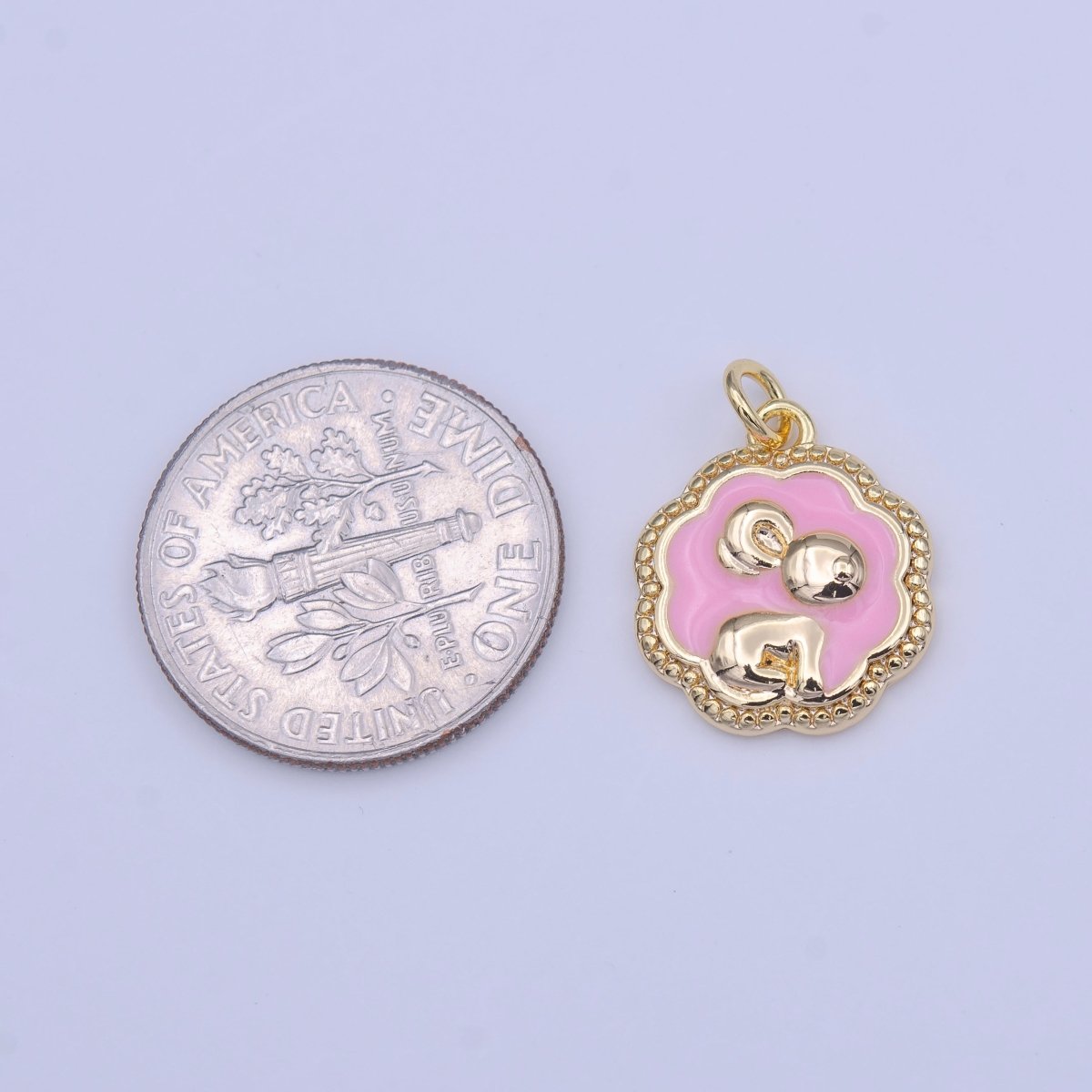 Gold Filled Baby Pink Enamel Mouse Rounded Cloudy Beaded Charm | C-595 - DLUXCA