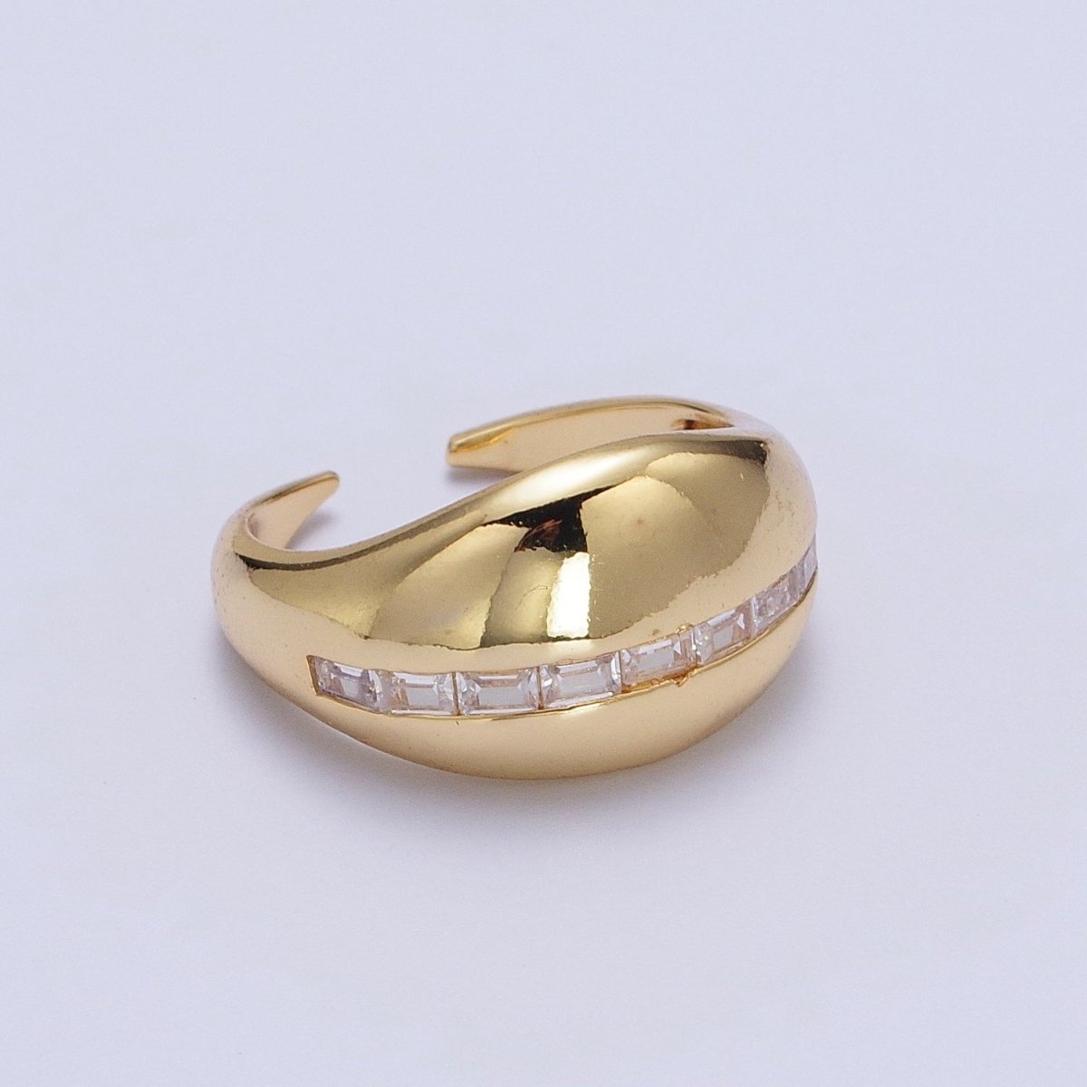 Gold Filled Baguette Lined Chunky Dome Ring in Gold & Silver | O-086 O-087