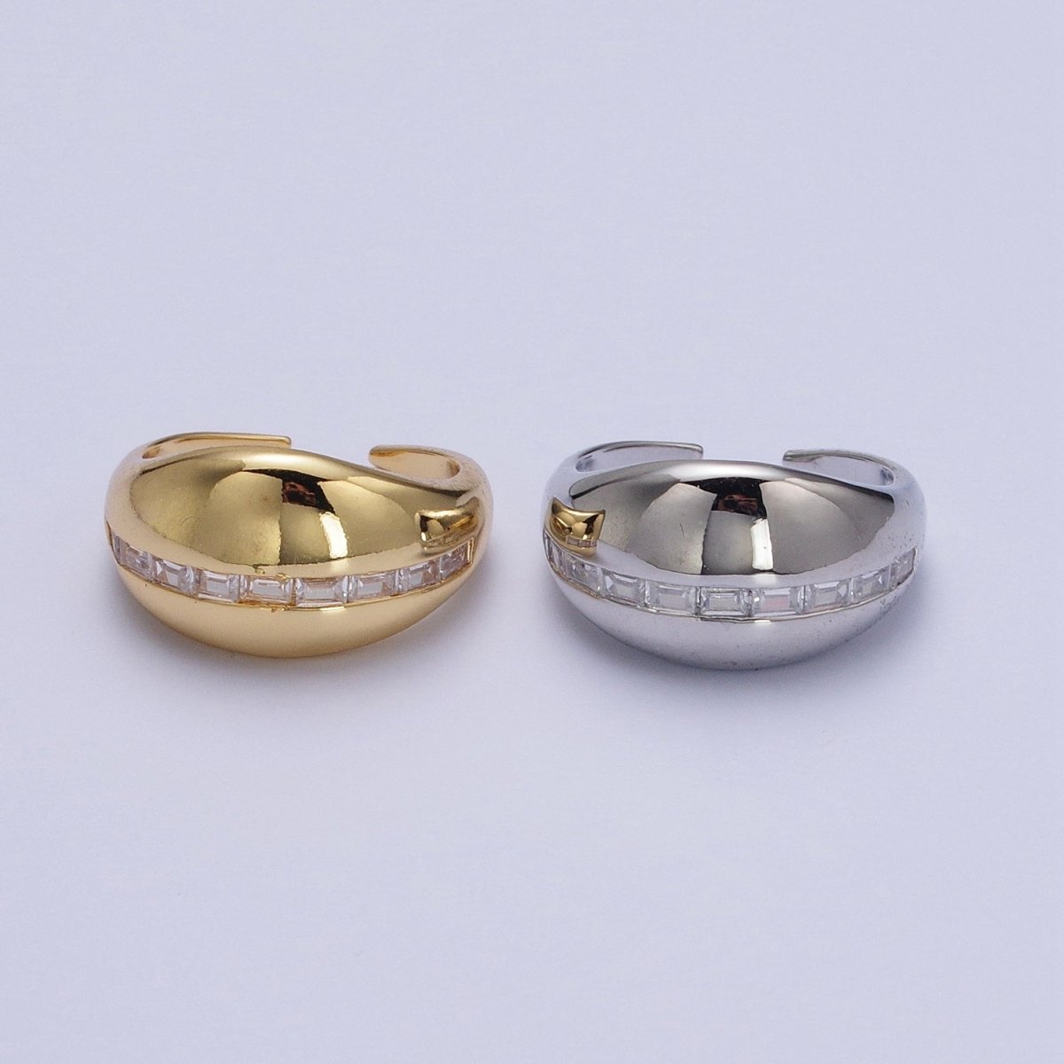 Gold Filled Baguette Lined Chunky Dome Ring in Gold & Silver | O-086 O-087
