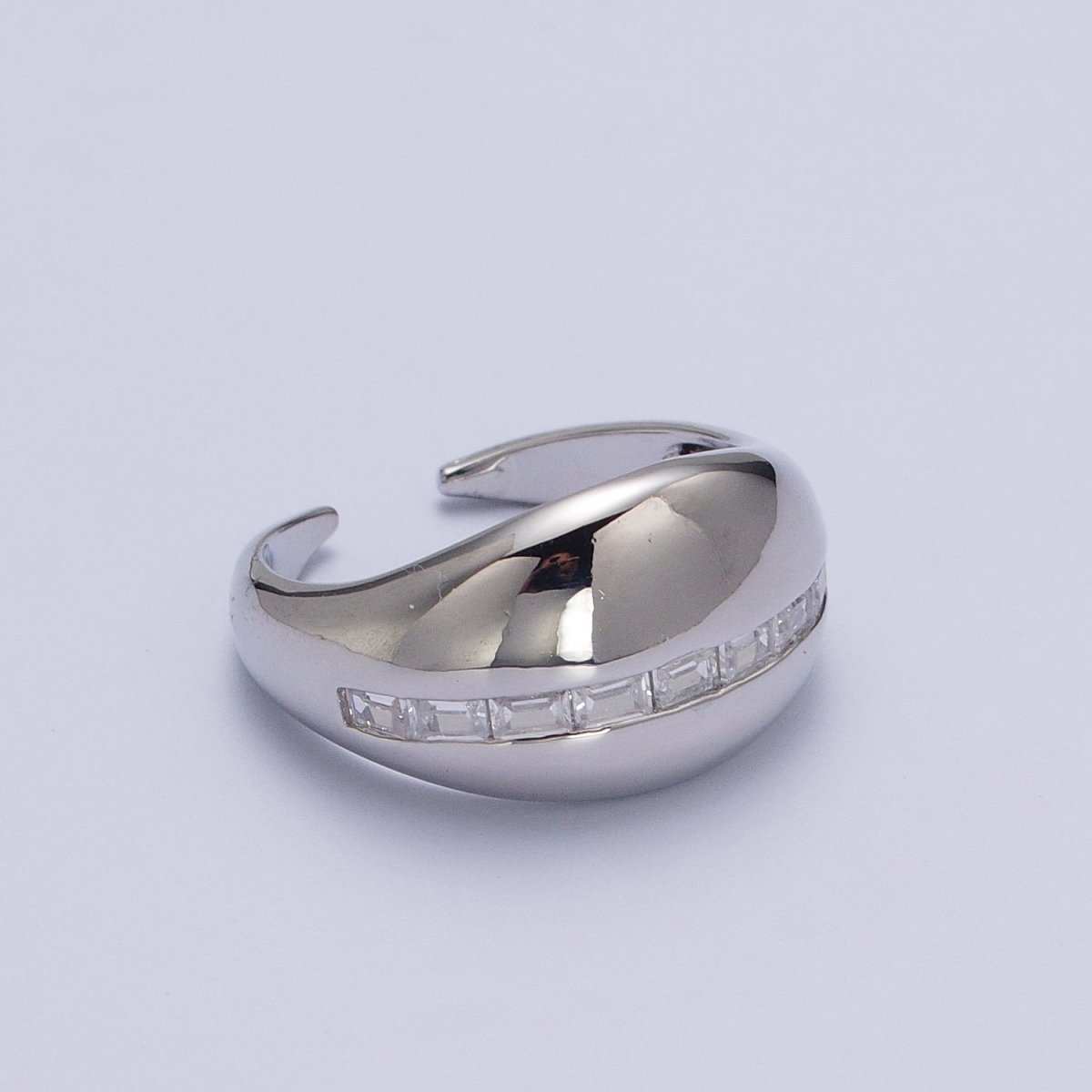 Gold Filled Baguette Lined Chunky Dome Ring in Gold & Silver | O-086 O-087