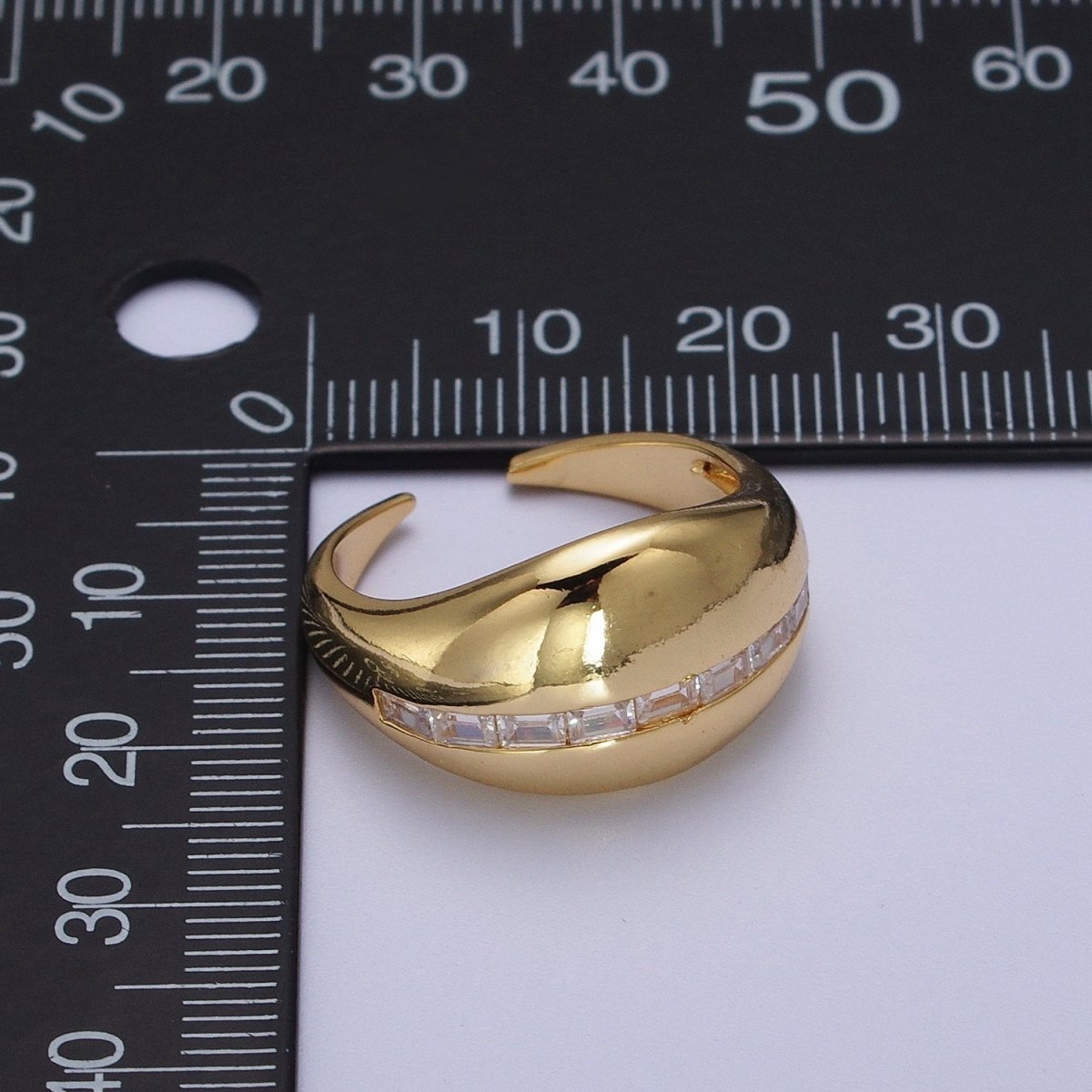 Gold Filled Baguette Lined Chunky Dome Ring in Gold & Silver | O-086 O-087