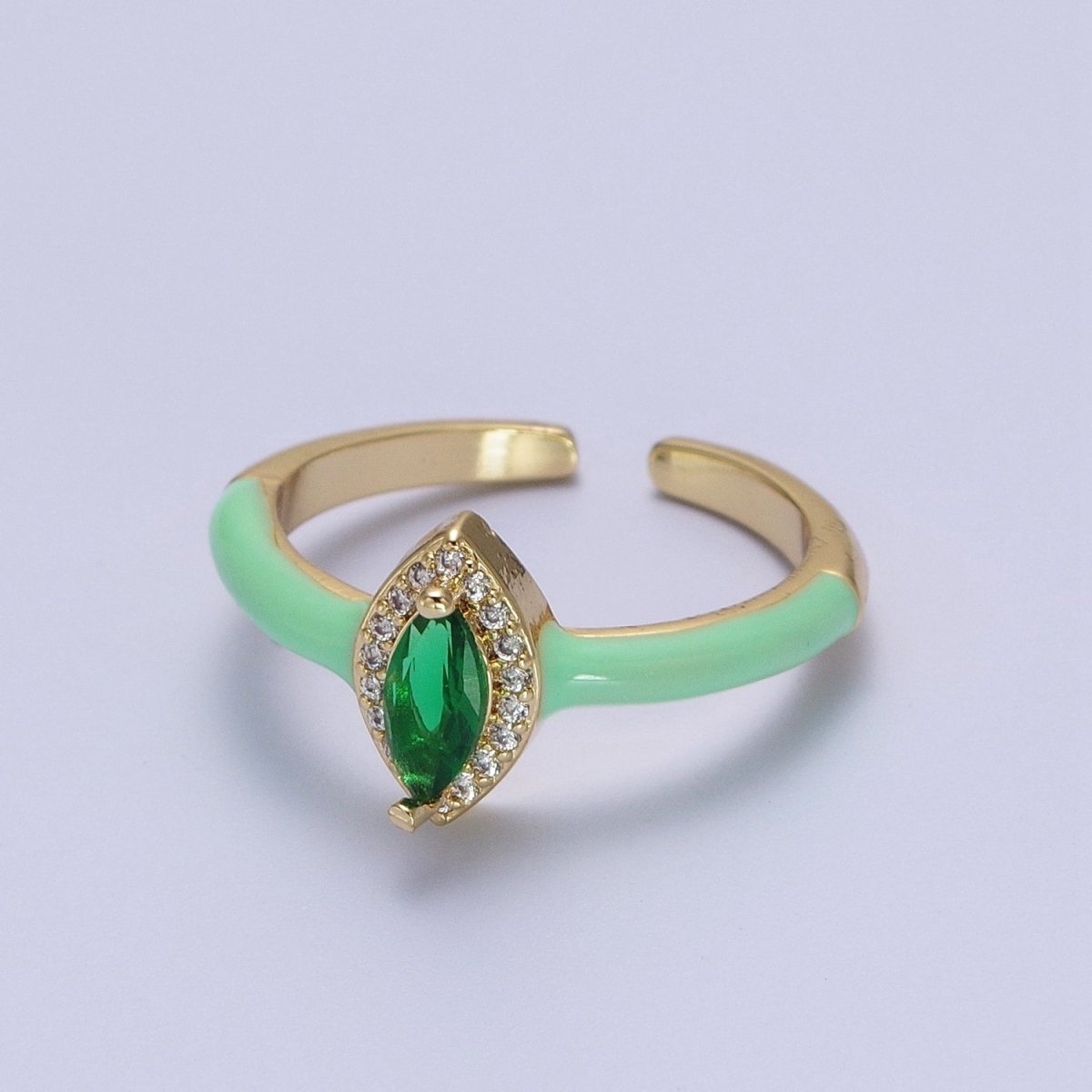 Gold Filled Barbiecore Marquise Green, White, Pink Micro Paved Enamel Adjustable Ring | O-053~O-055