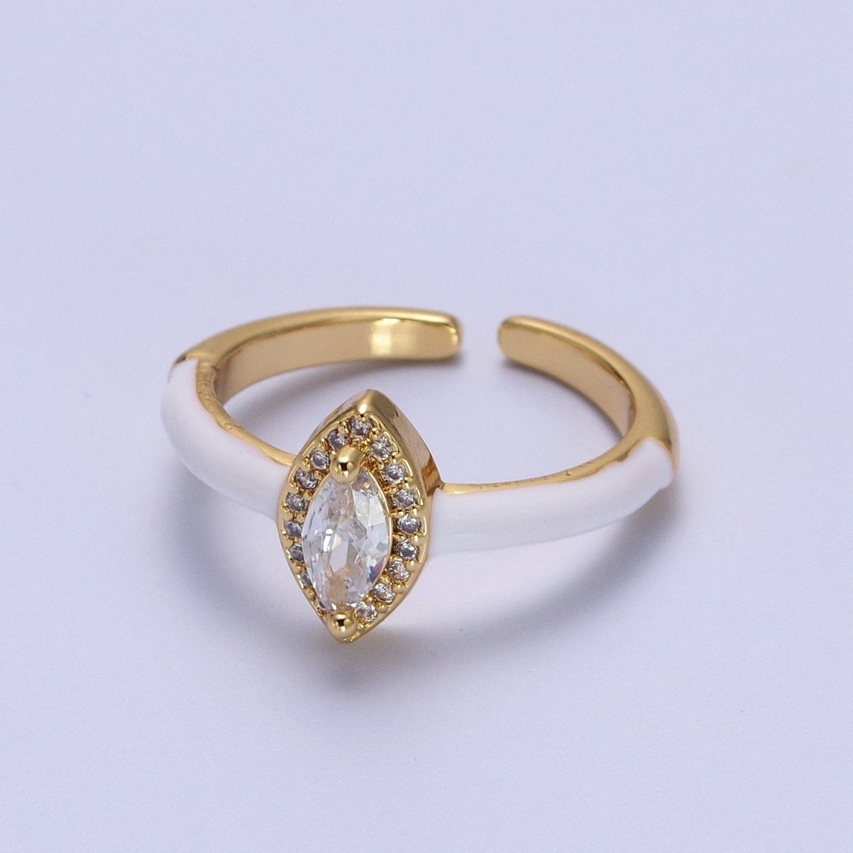 Gold Filled Barbiecore Marquise Green, White, Pink Micro Paved Enamel Adjustable Ring | O-053~O-055