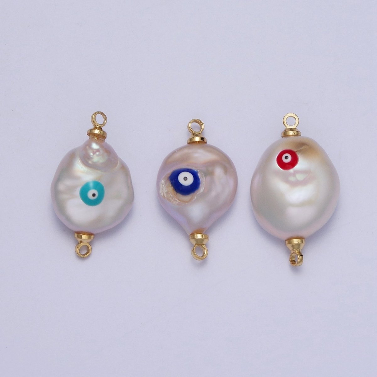 Gold Filled Baroque Pearl Red/Teal/Blue Enamel Evil Eye Link Connector Charm For DIY Jewelry Making G-539 G-540 G-541