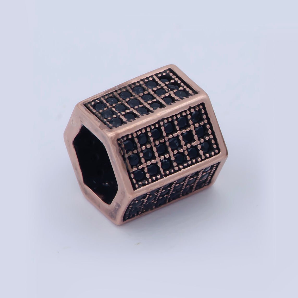 Gold Filled Black Micro Paved Hexagonal Spacer Bead in Antique Gold, Rose Gold & Silver | B-019