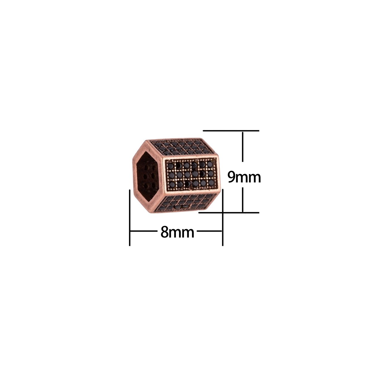 Gold Filled Black Micro Paved Hexagonal Spacer Bead in Antique Gold, Rose Gold & Silver | B-019