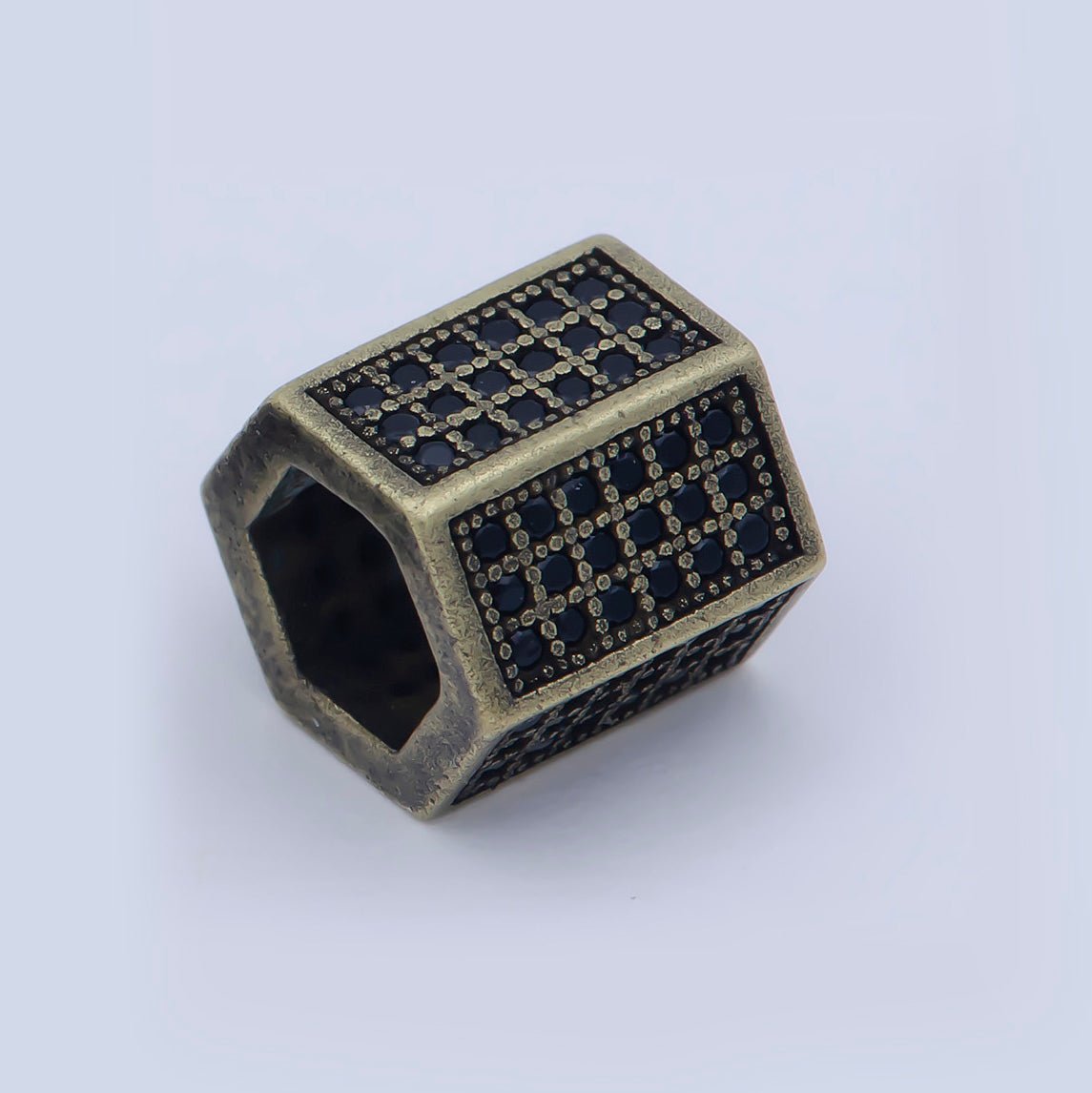Gold Filled Black Micro Paved Hexagonal Spacer Bead in Antique Gold, Rose Gold & Silver | B-019