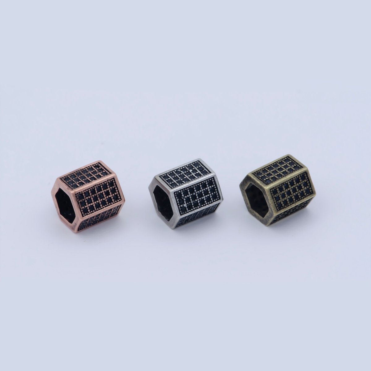 Gold Filled Black Micro Paved Hexagonal Spacer Bead in Antique Gold, Rose Gold & Silver | B-019