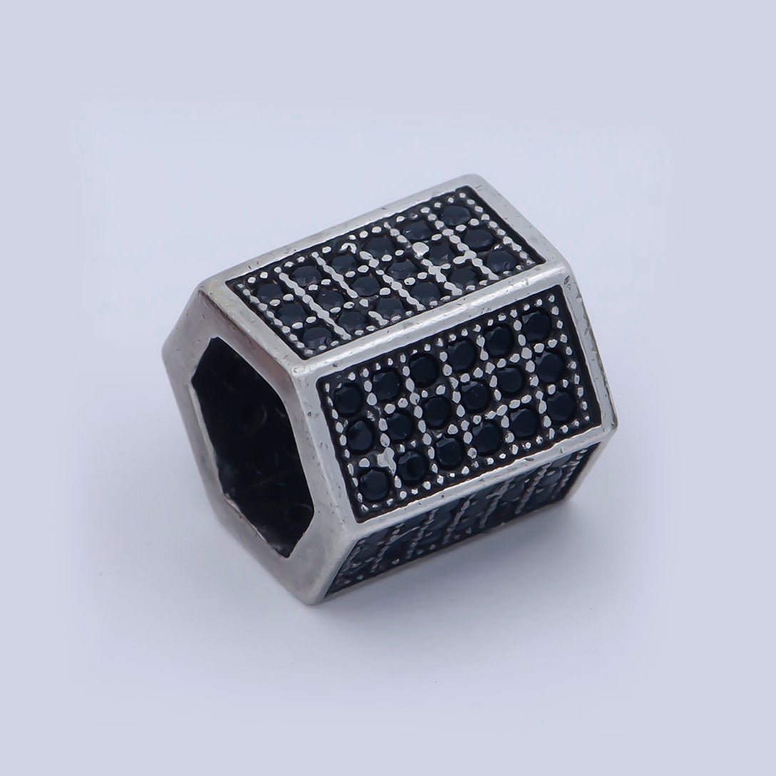 Gold Filled Black Micro Paved Hexagonal Spacer Bead in Antique Gold, Rose Gold & Silver | B-019