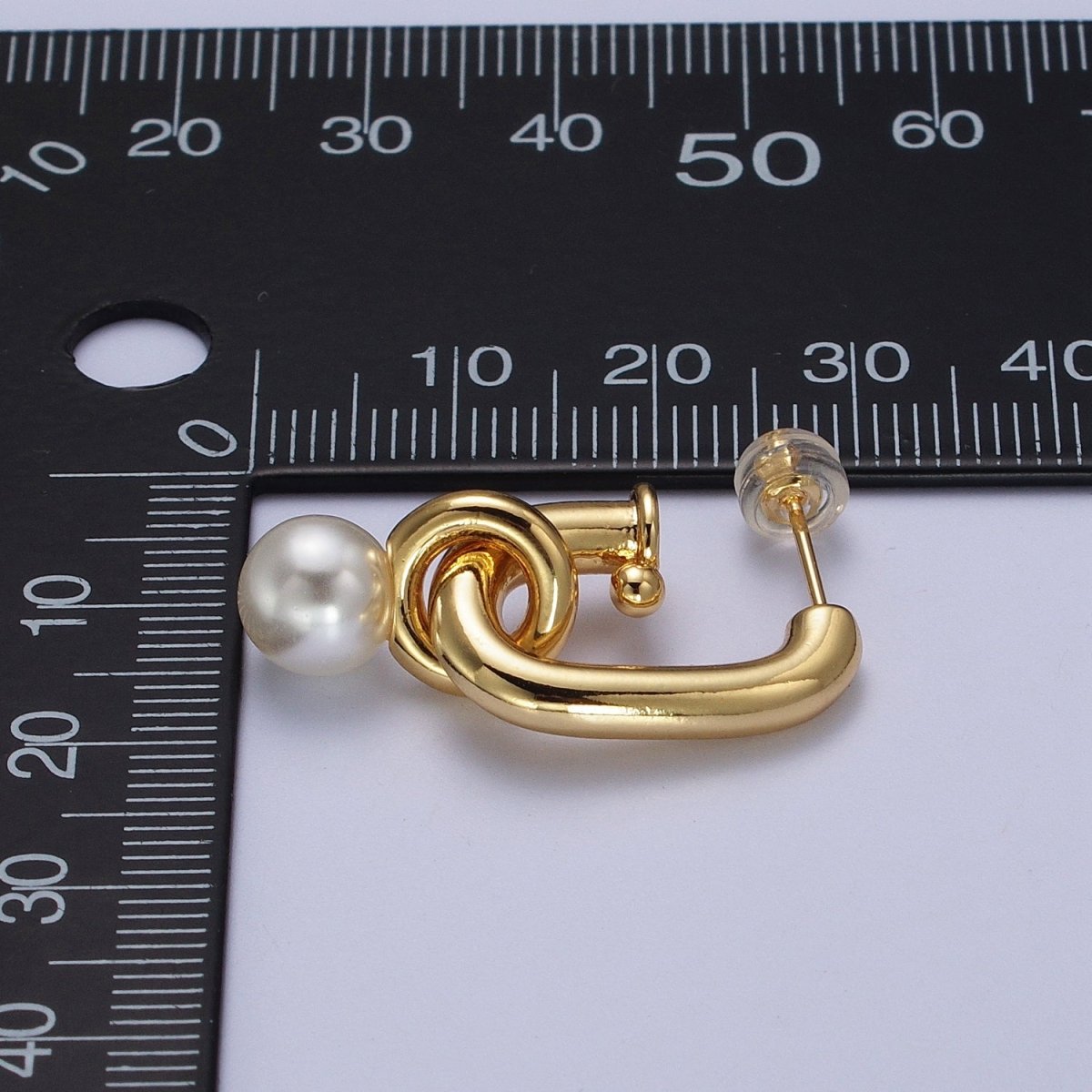 Gold Filled Boxy J-Shaped Round Pearl Drop Hoop Earrings in Gold & Silver | AD-260-AD-261