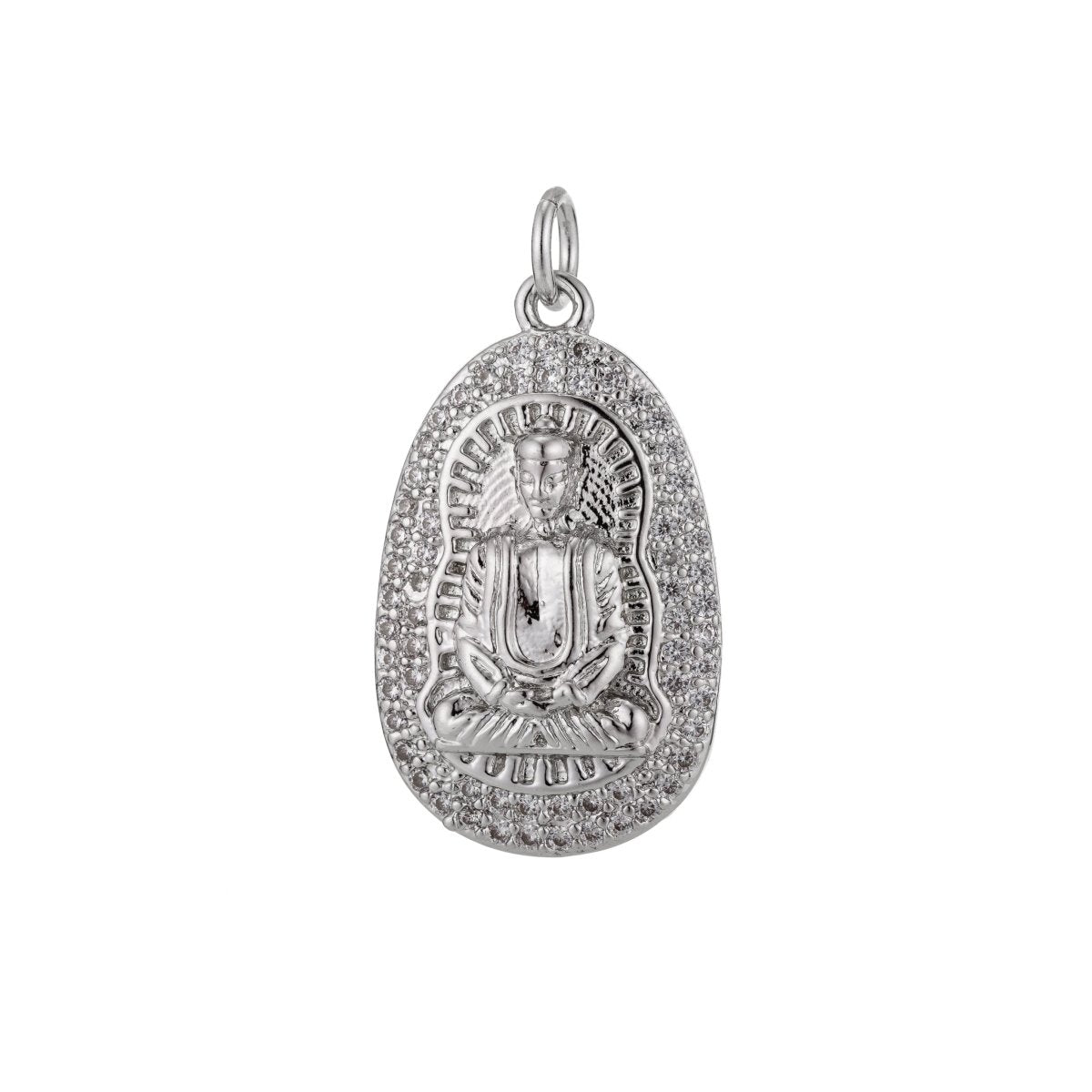 Gold Filled Buddha, Buddhist Religious Zen Enlightenment, DIY Cubic Zirconia Necklace Pendant Charm Bead Bails for Jewelry Making | | C-441, M-337