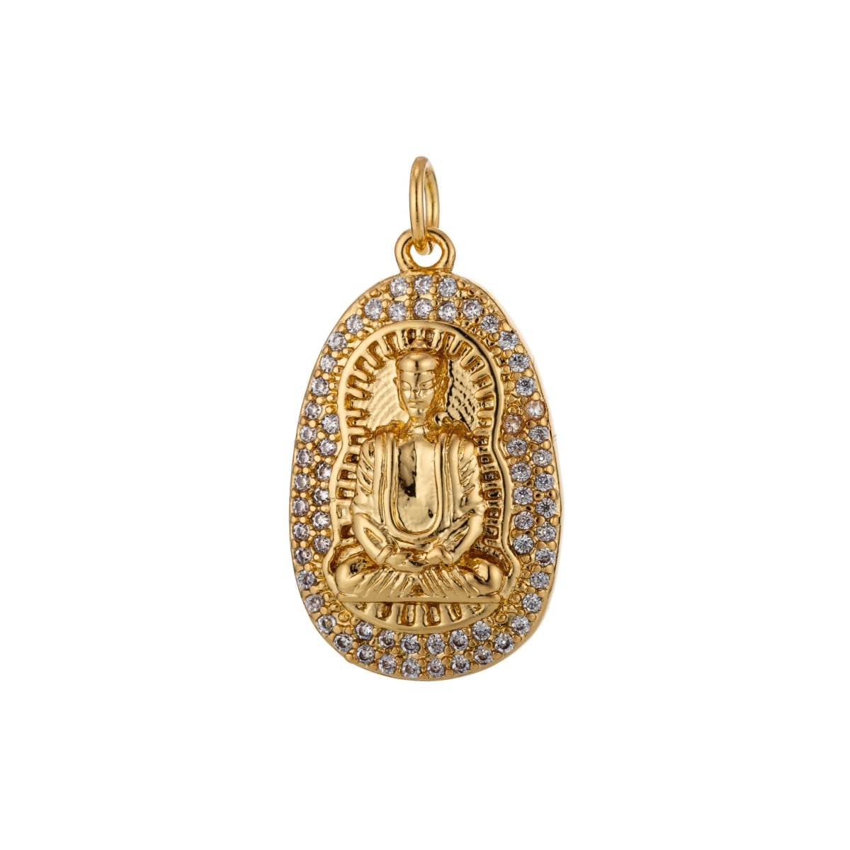 Gold Filled Buddha, Buddhist Religious Zen Enlightenment, DIY Cubic Zirconia Necklace Pendant Charm Bead Bails for Jewelry Making | | C-441, M-337