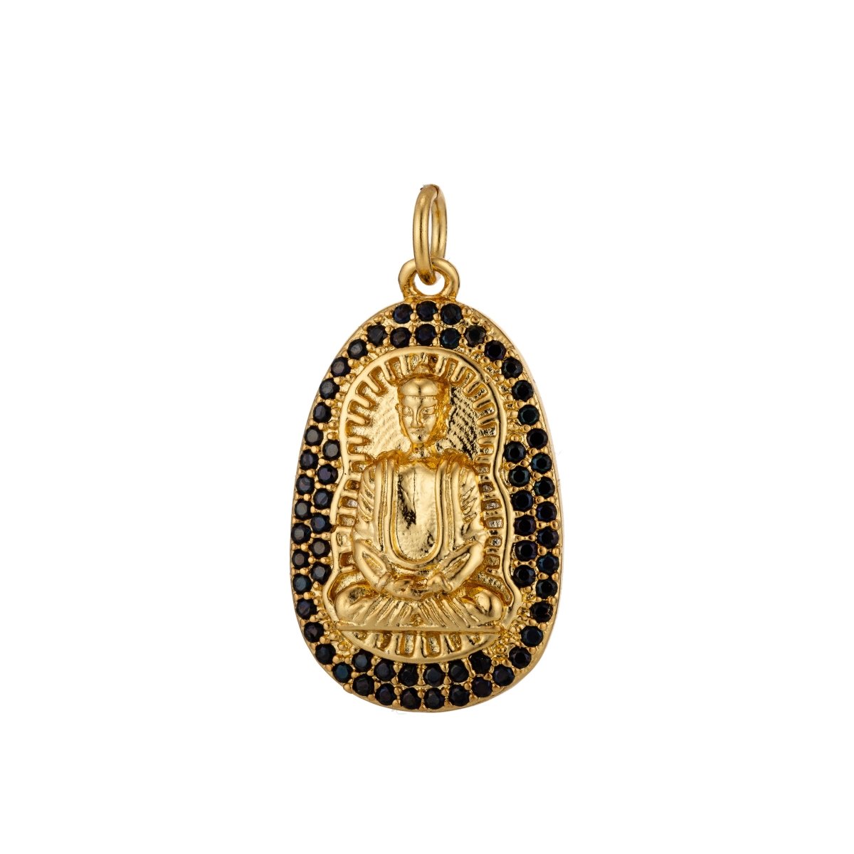 Gold Filled Buddha, Buddhist Religious Zen Enlightenment, DIY Cubic Zirconia Necklace Pendant Charm Bead Bails for Jewelry Making | | C-441, M-337