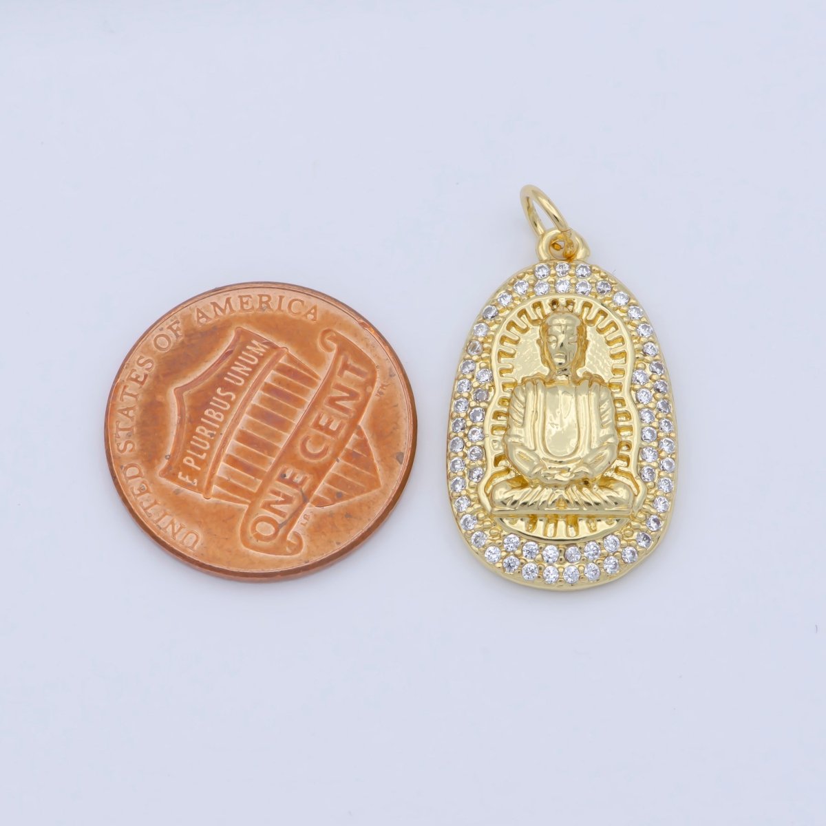 Gold Filled Buddha, Buddhist Religious Zen Enlightenment, DIY Cubic Zirconia Necklace Pendant Charm Bead Bails for Jewelry Making | | C-441, M-337
