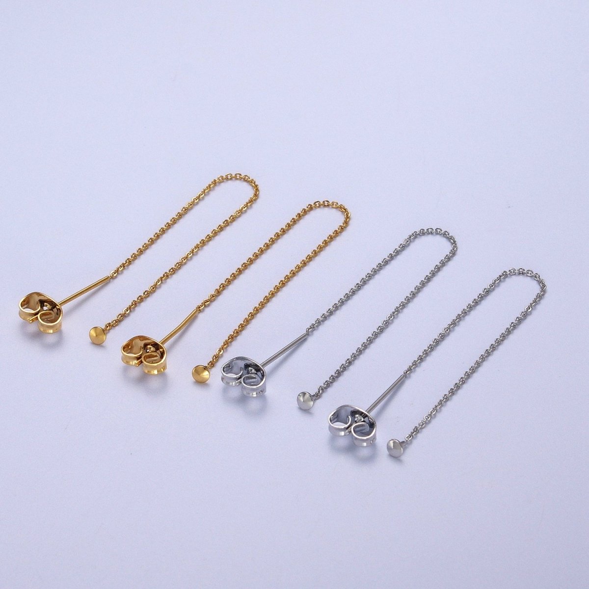 Gold Filled Cable Rolo Chain Long Threader Earrings in Gold & Silver   K-201 K-204