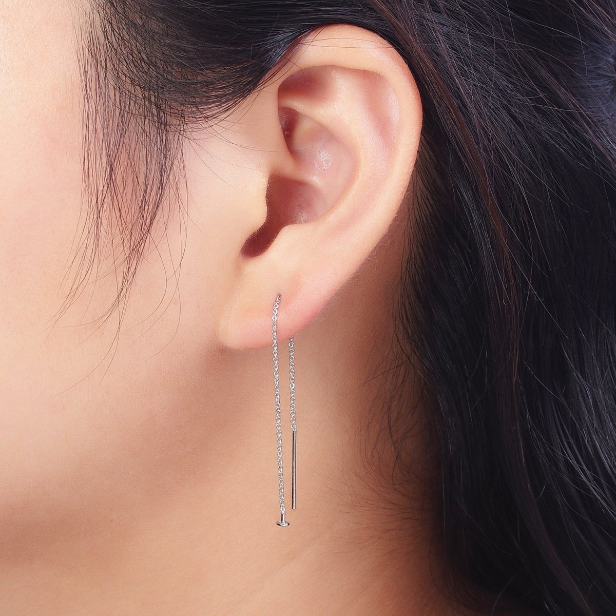 Gold Filled Cable Rolo Chain Long Threader Earrings in Gold & Silver   K-201 K-204