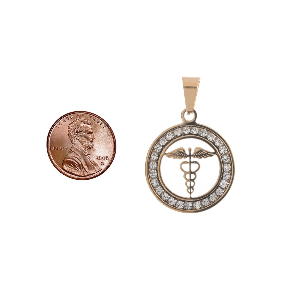 Gold Filled Caduceus Staff of Hermes Hermetic Staff Coin Medallion Necklace Pendant Charm Bead Bails Findings for Jewelry Making J-521