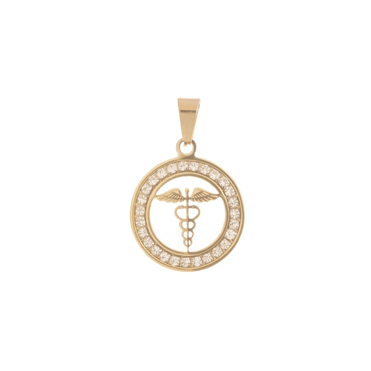 Gold Filled Caduceus Staff of Hermes Hermetic Staff Coin Medallion Necklace Pendant Charm Bead Bails Findings for Jewelry Making J-521