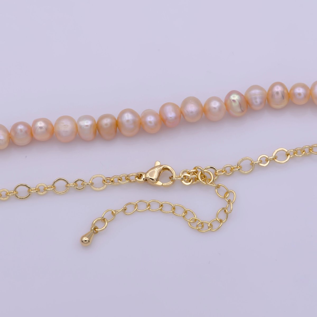 Gold Filled Chain Pink Freshwater Rice Pearl Necklace, 6mm Pearl Necklace for Women, Baroque Pearl Necklace | WA-409 Clearance Pricing