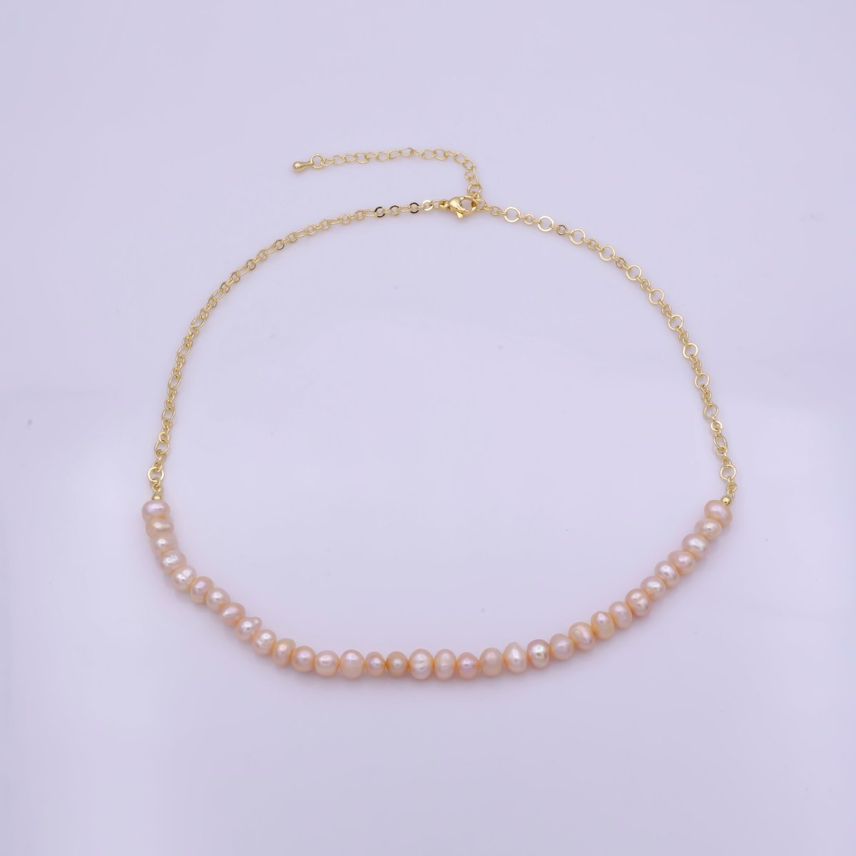 Gold Filled Chain Pink Freshwater Rice Pearl Necklace, 6mm Pearl Necklace for Women, Baroque Pearl Necklace | WA-409 Clearance Pricing