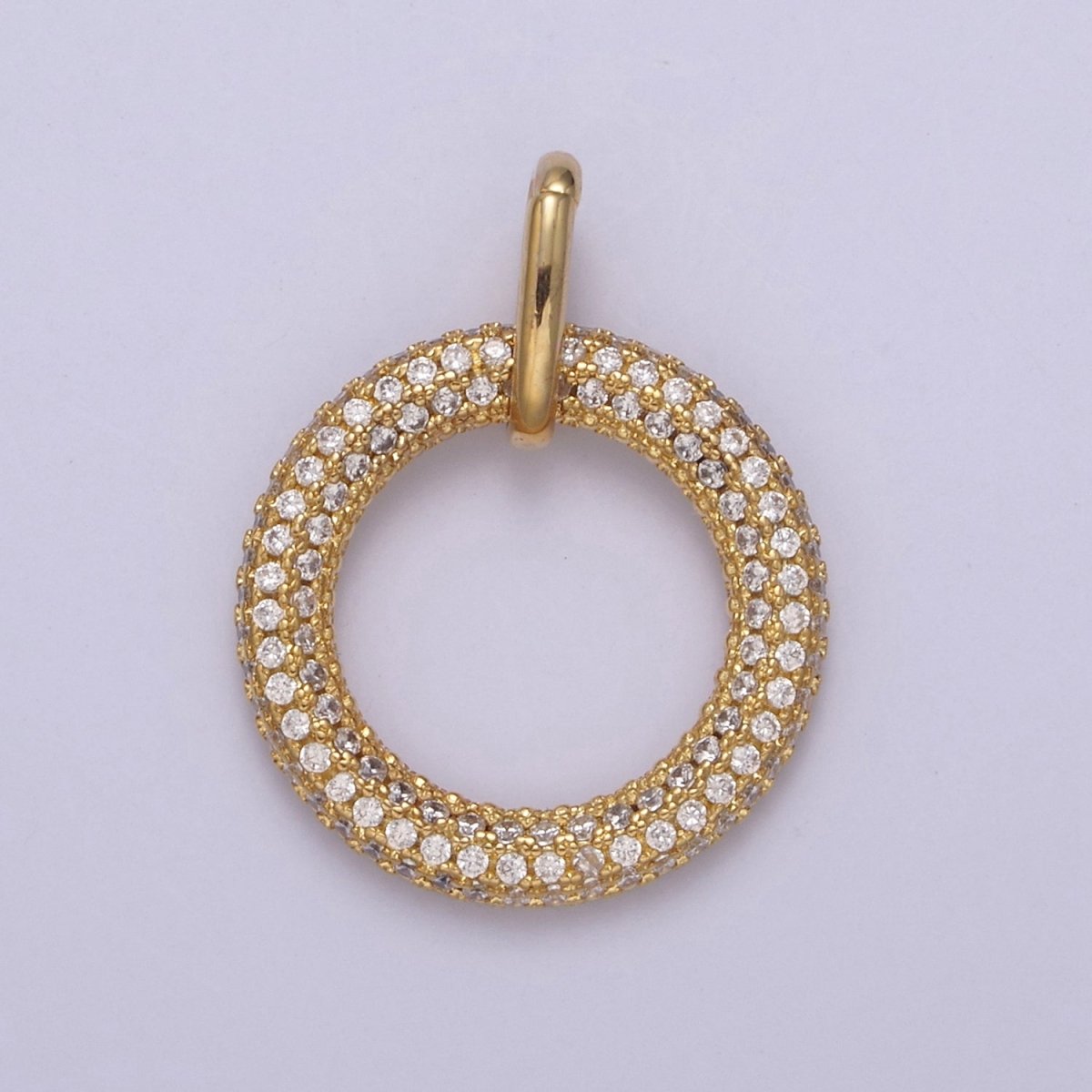 Gold Filled Circle Charm, CZ Pave Round Geometry Jewelry Pendant Quality Jewelry Supply N-544