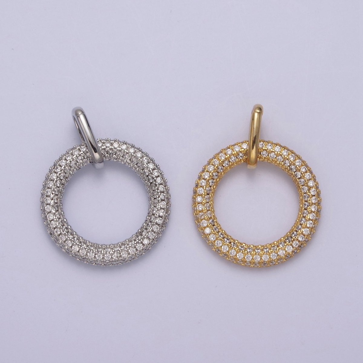 Gold Filled Circle Charm, CZ Pave Round Geometry Jewelry Pendant Quality Jewelry Supply N-544