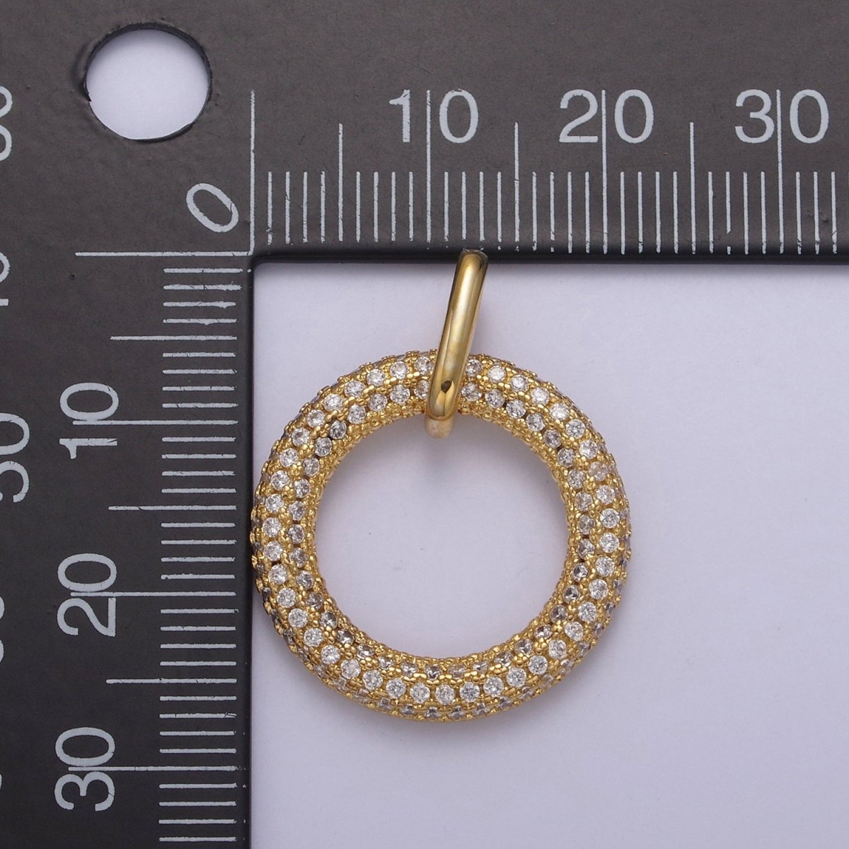 Gold Filled Circle Charm, CZ Pave Round Geometry Jewelry Pendant Quality Jewelry Supply N-544