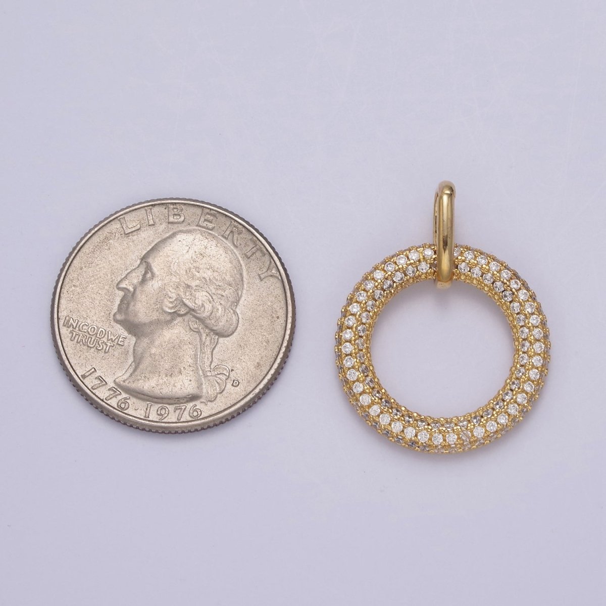 Gold Filled Circle Charm, CZ Pave Round Geometry Jewelry Pendant Quality Jewelry Supply N-544