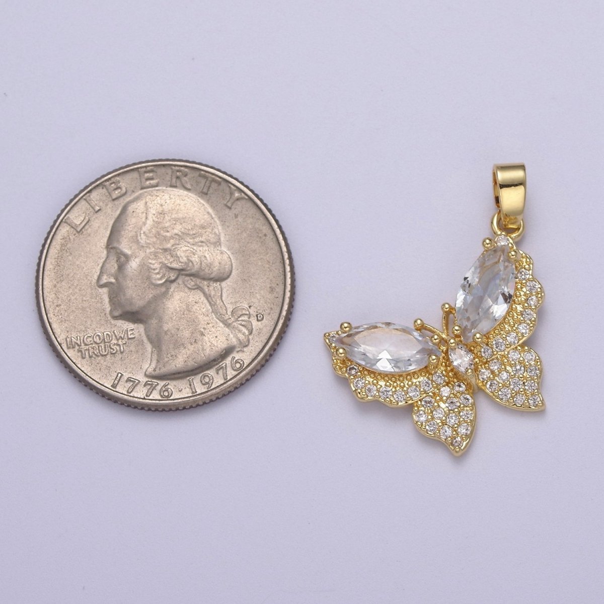 Gold Filled Clear CZ Micro Pave Butterfly Shape Pendant, 24K Gold Filled Butterfly Charm J-519 - DLUXCA
