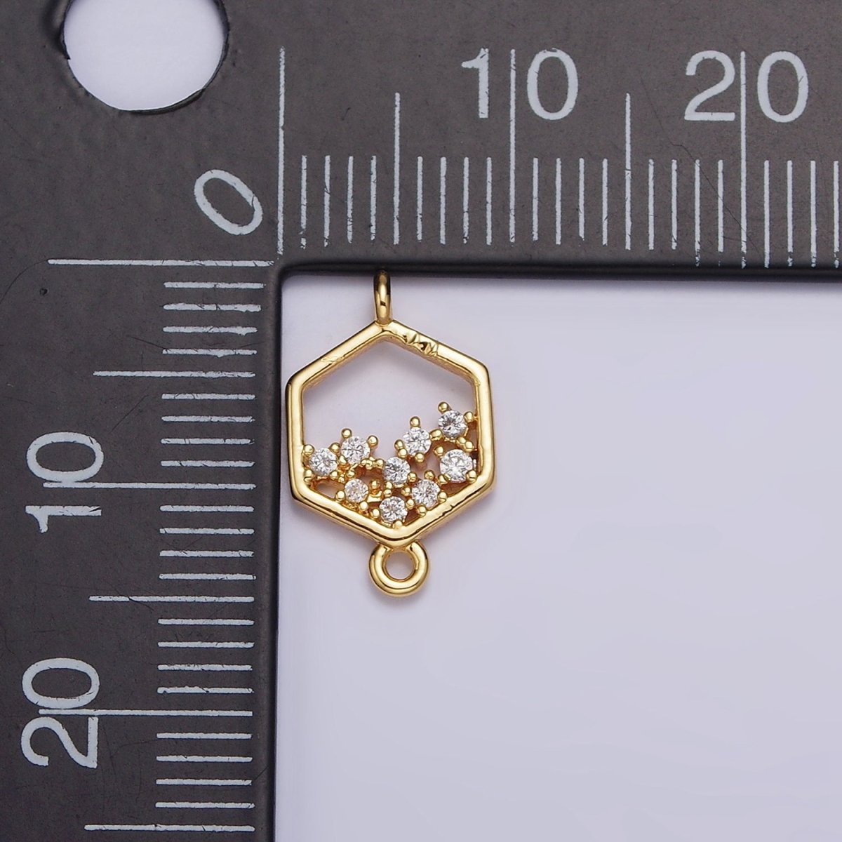 Gold Filled Clear CZ Micro Paved CZ Open Hexagonal Connector G-647 - DLUXCA