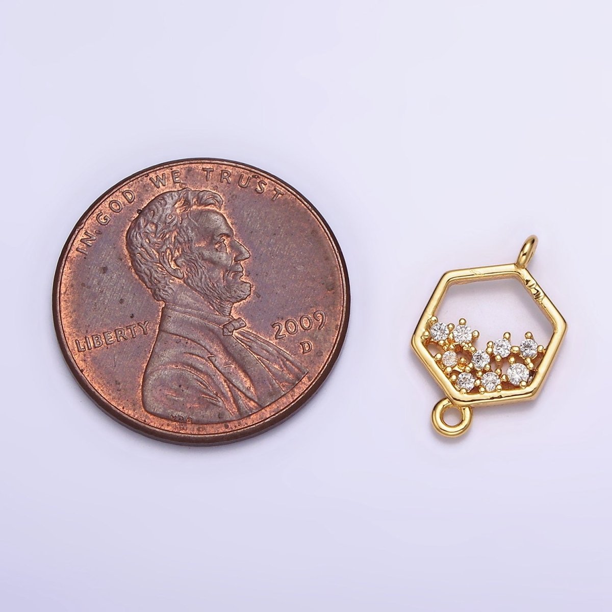 Gold Filled Clear CZ Micro Paved CZ Open Hexagonal Connector G-647 - DLUXCA