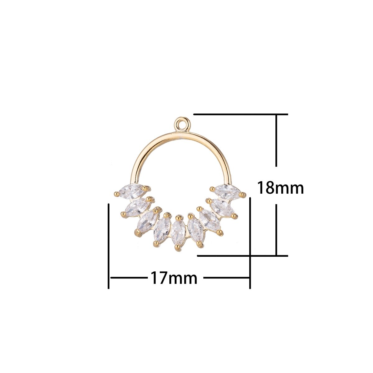 Gold Filled Clear Marquise Cubic Zirconia 18mm Round Open Wreath Charm in Gold & Silver E-406