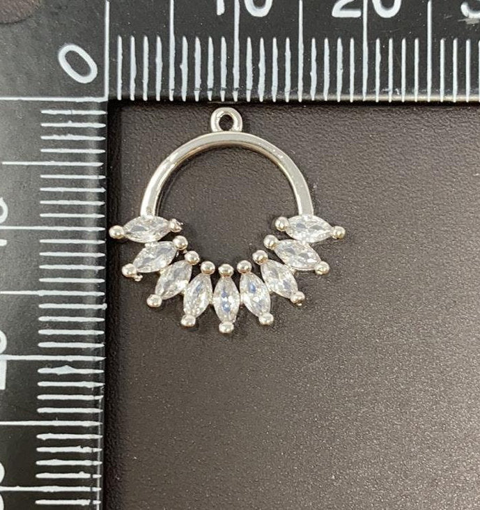 Gold Filled Clear Marquise Cubic Zirconia 18mm Round Open Wreath Charm in Gold & Silver E-406