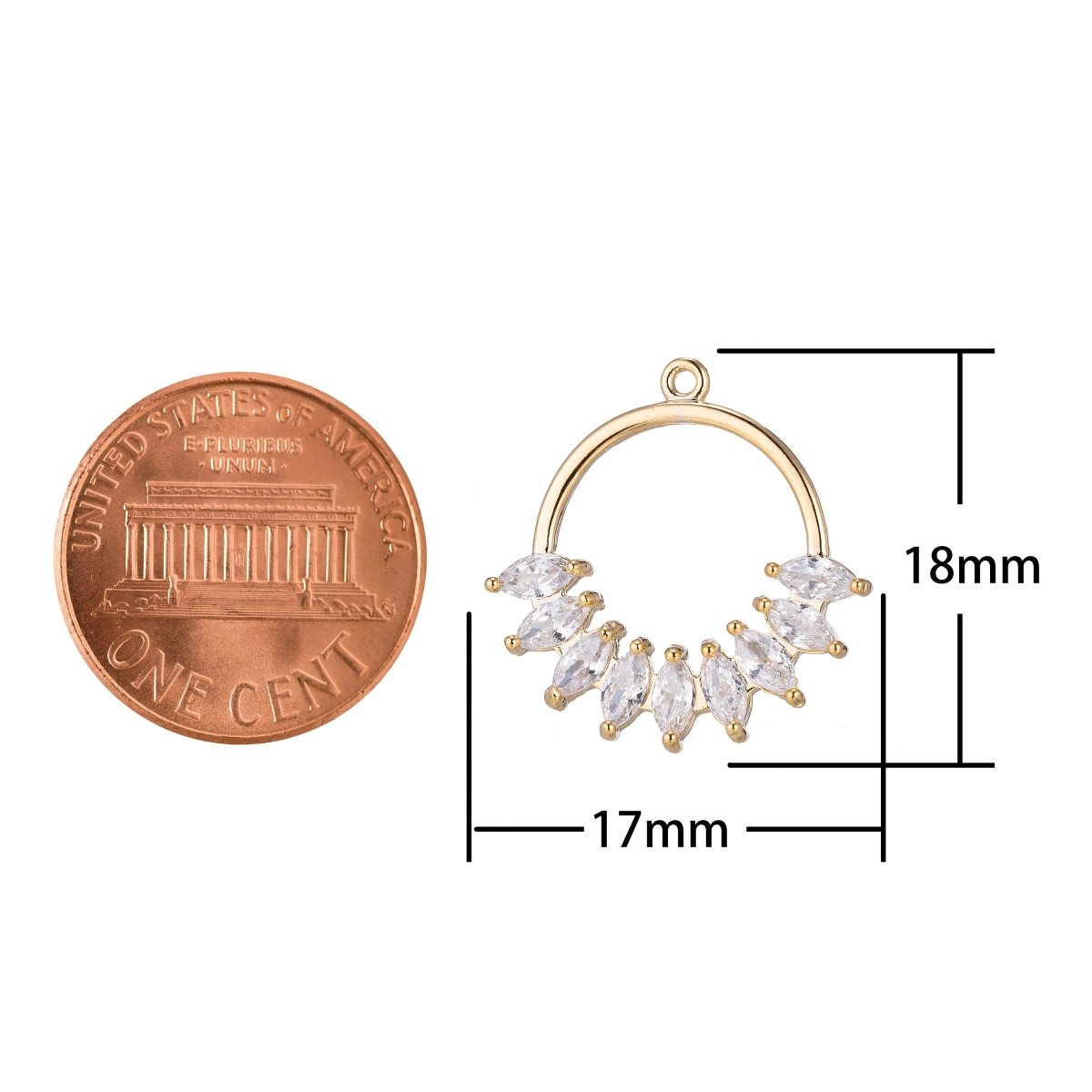 Gold Filled Clear Marquise Cubic Zirconia 18mm Round Open Wreath Charm in Gold & Silver E-406
