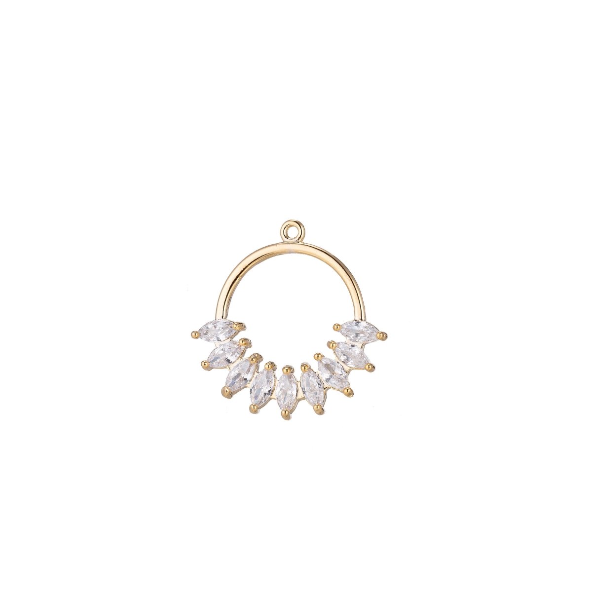 Gold Filled Clear Marquise Cubic Zirconia 18mm Round Open Wreath Charm in Gold & Silver E-406