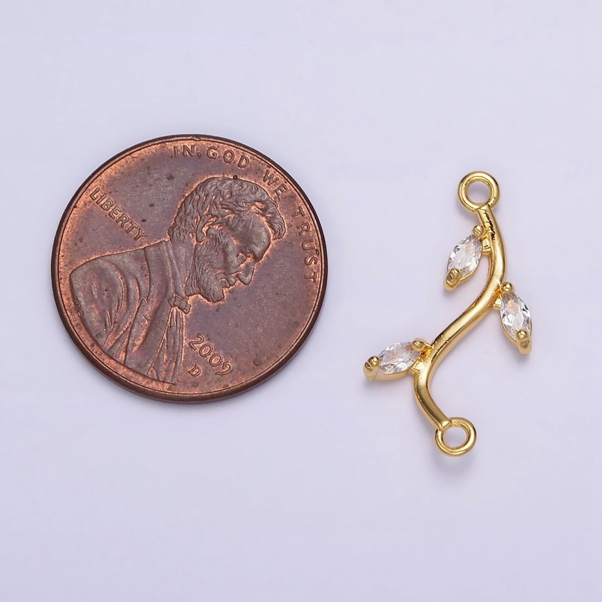 Gold Filled Clear Marquise Leaf Curved Connector G-644 - DLUXCA