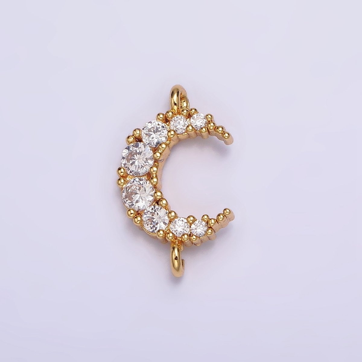 Gold Filled Clear Micro Paved CZ Celestial Crescent Moon Connector G-643 - DLUXCA