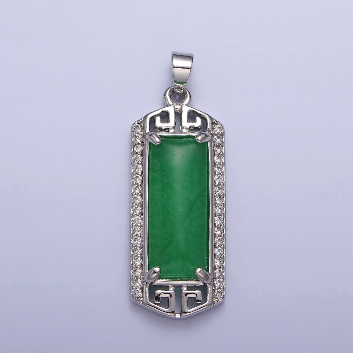 Gold Filled Clear Micro Paved CZ Green Jade Bar Pendant in Gold & Silver | AA097 AA098