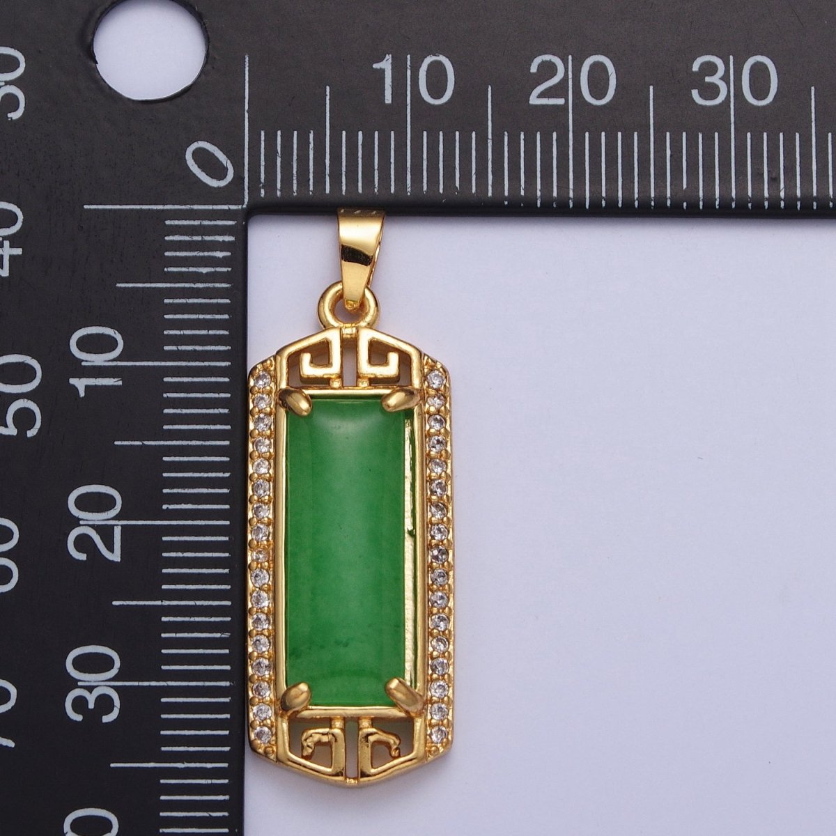 Gold Filled Clear Micro Paved CZ Green Jade Bar Pendant in Gold & Silver | AA097 AA098