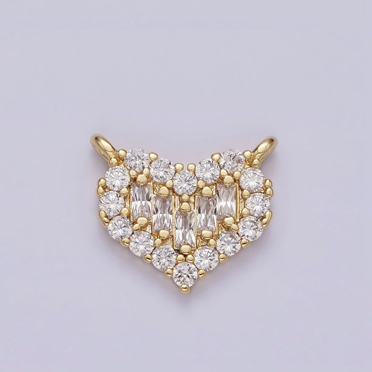 Gold Filled Clear Multiple Baguette Micro Paved CZ 14mm Heart Connector G-663 - DLUXCA