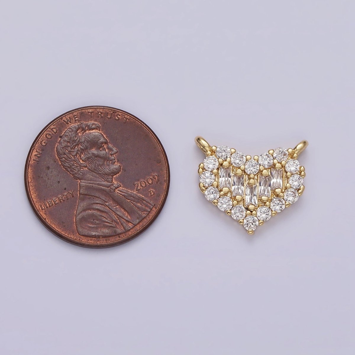 Gold Filled Clear Multiple Baguette Micro Paved CZ 14mm Heart Connector G-663 - DLUXCA