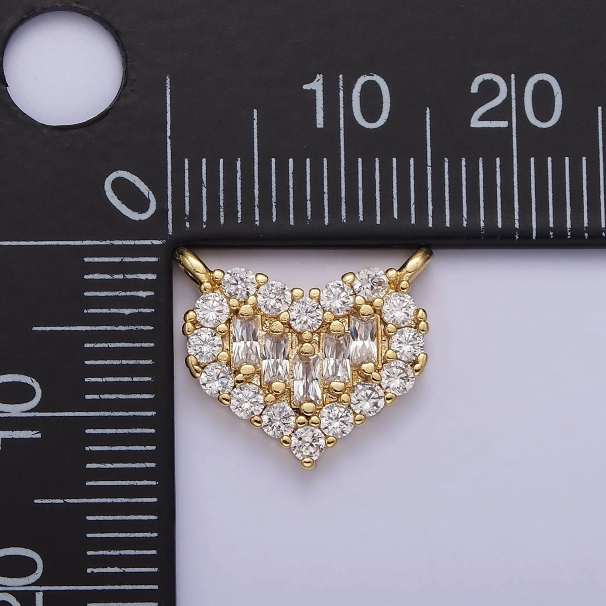 Gold Filled Clear Multiple Baguette Micro Paved CZ 14mm Heart Connector G-663 - DLUXCA