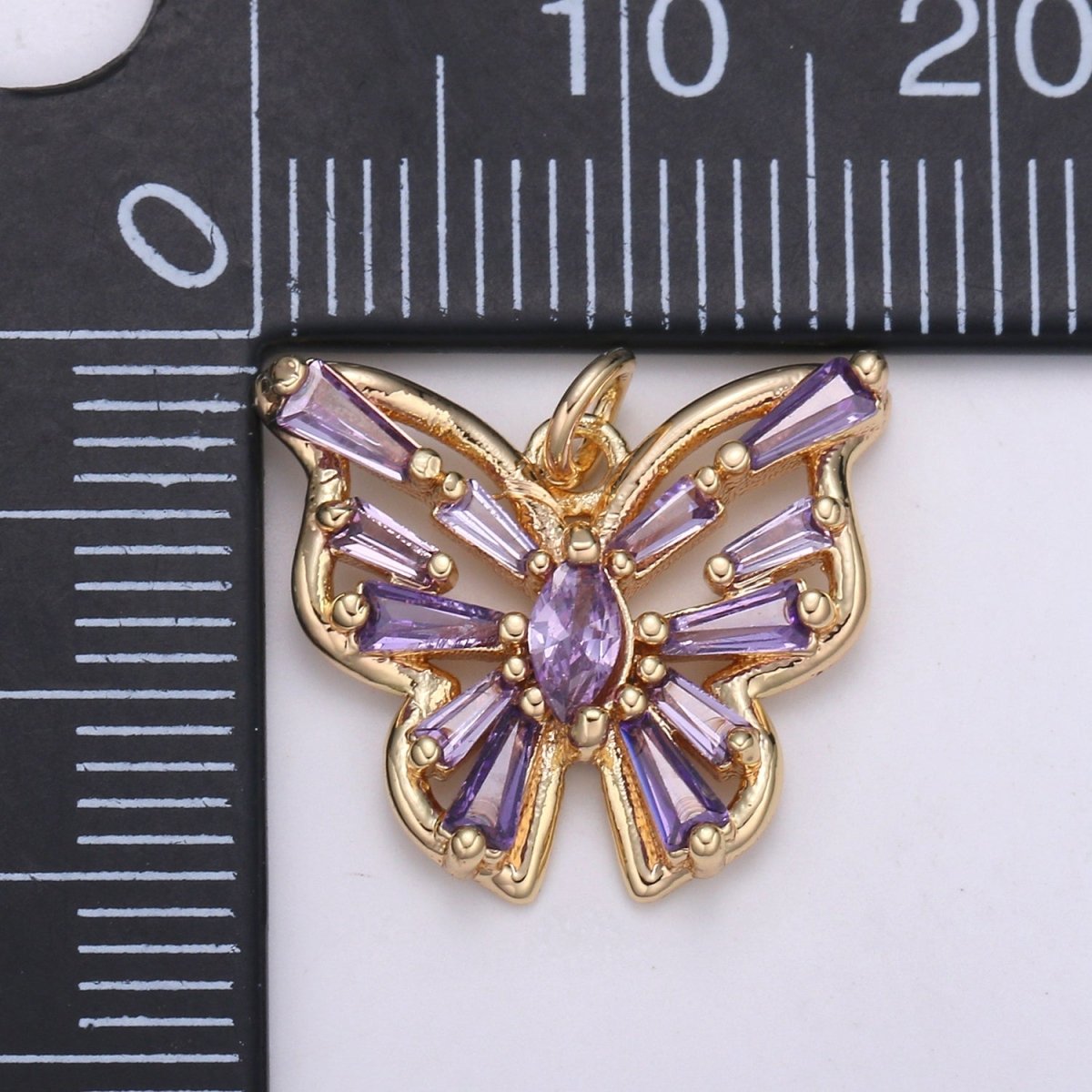Gold Filled Clear, Pink, Purple Baguette Butterfly Wings Mini Charm  E-101 - E-102