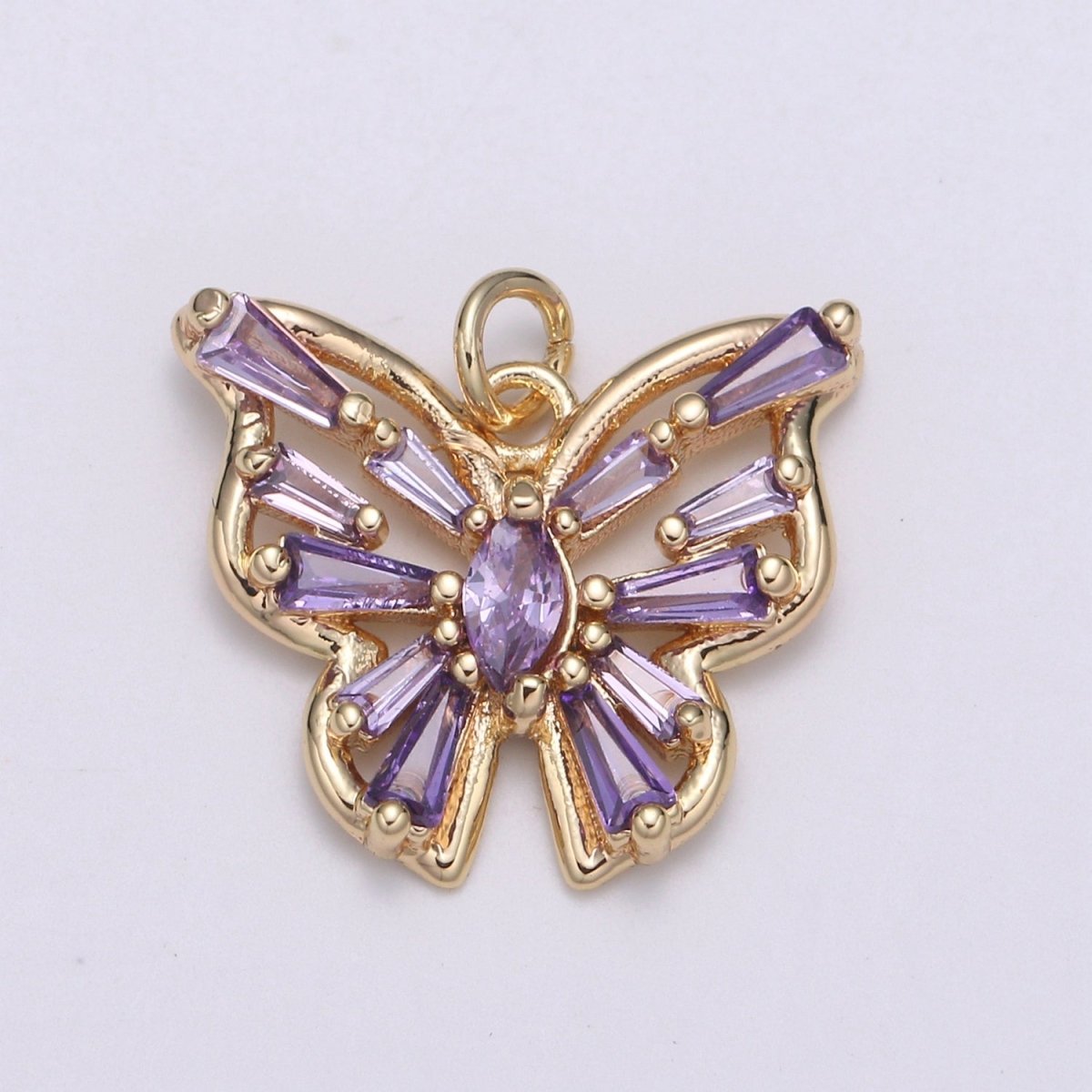Gold Filled Clear, Pink, Purple Baguette Butterfly Wings Mini Charm  E-101 - E-102