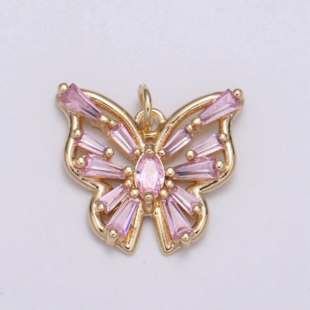 Gold Filled Clear, Pink, Purple Baguette Butterfly Wings Mini Charm  E-101 - E-102