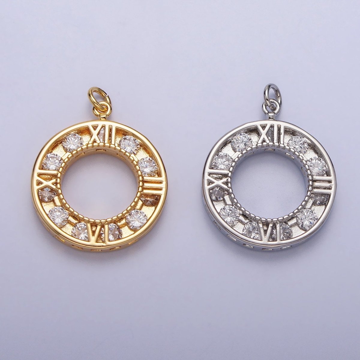 Gold Filled Clock Watch Time Clear CZ Open Charm in Gold & Silver N-161 AC-304