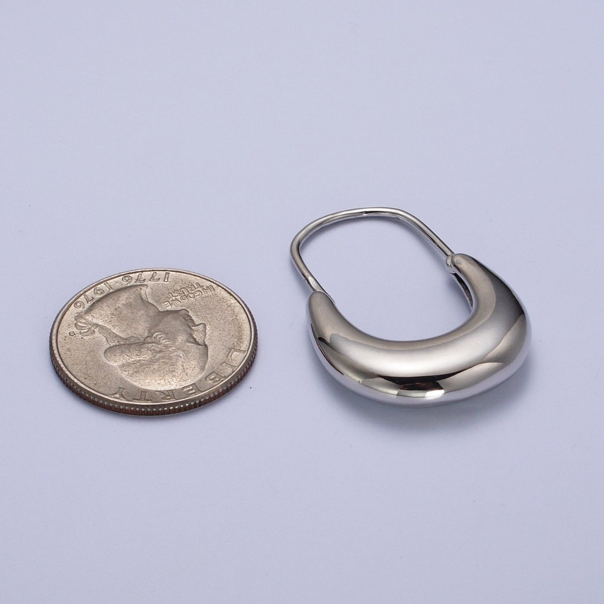 Gold Filled Crescent U Hoop Chubby Dome Hook Earrings in Silver | AD-258