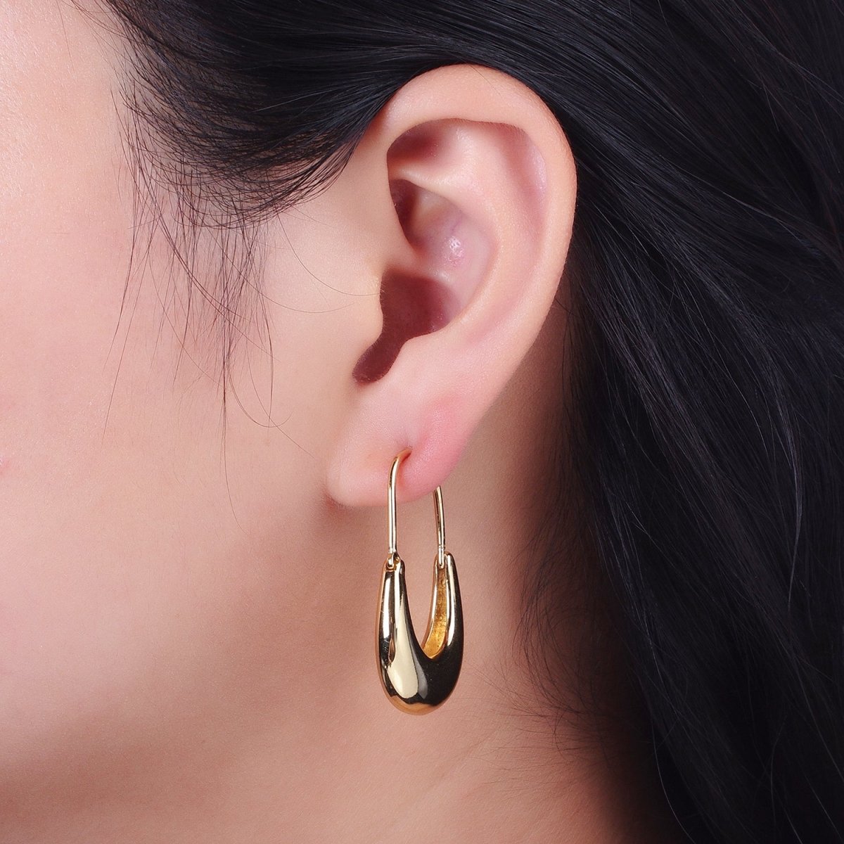 Gold Filled Crescent U Hoop Chubby Dome Hook Earrings in Silver | AD-258
